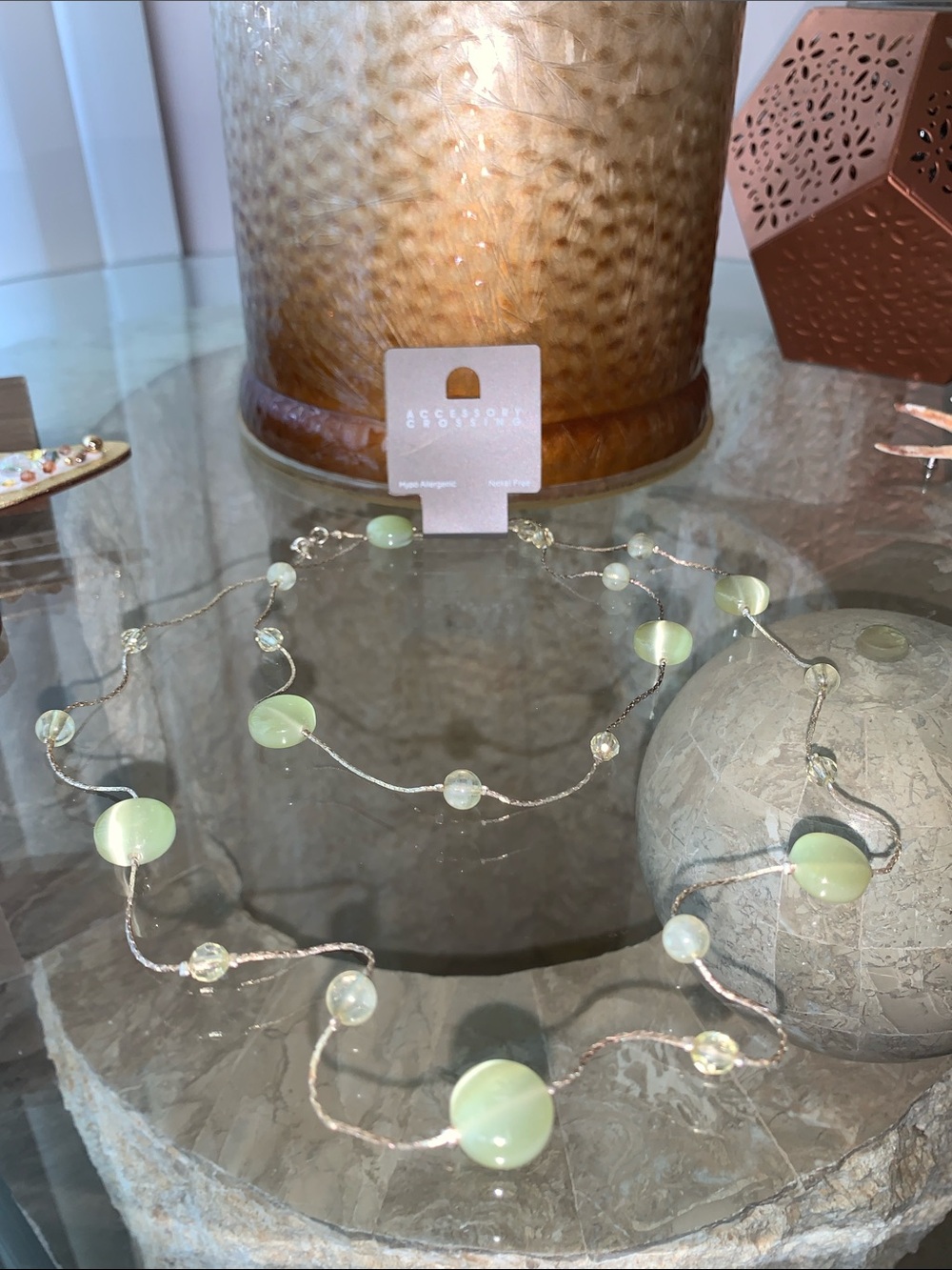 Pale Green Bead Station Necklace